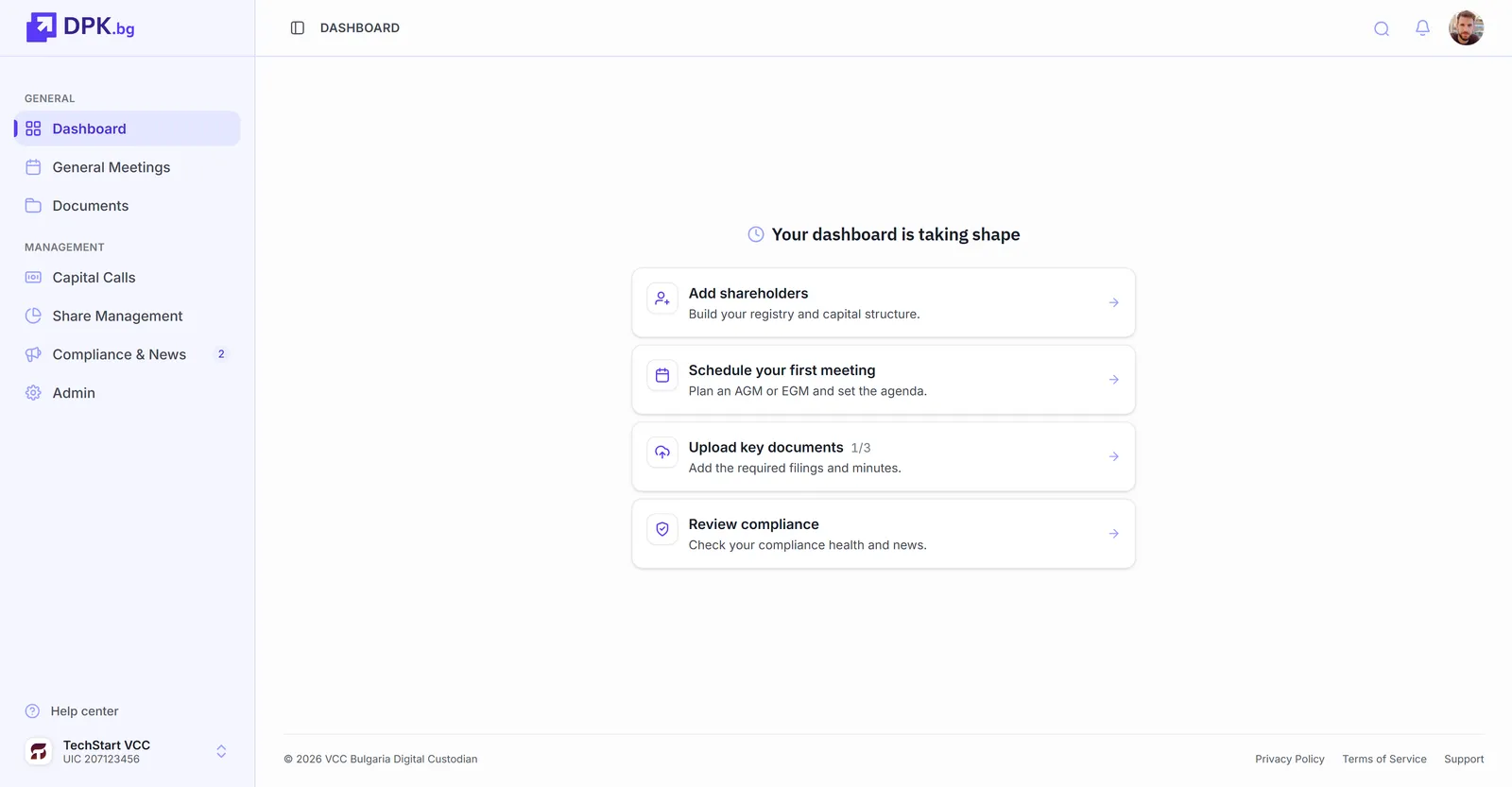 DPK platform first-run onboarding